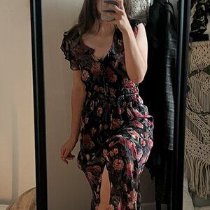 PAIGE Paradis Black Multi Floral Silk Ruffle Midi Maxi Dress Size Small $429